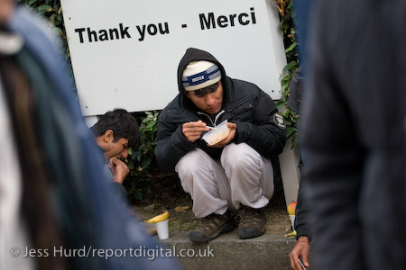 Refugees in Calais made homeless after the clearing of the Jungle queue for food from the Salam charity. France.
© Jess Hurd/reportdigital.co.uk
Tel: 01789-262151/07831-121483  
info@reportdigital.co.uk  
NUJ recommended terms & conditions apply. Moral rights asserted under Copyright Designs & Patents Act 1988. Credit is required. No part of this photo to be stored, reproduced, manipulated or transmitted by any means without permission.