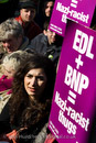 UAF protesters demonstrate against the English Defence League as they march in support of the Dutch Islamophobic politician Geert Wilders who was a guest of UKIP at the Houses of Parliament. London.

© Jess Hurd/reportdigital.co.uk
Tel: 01789-262151/07831-121483  
info@reportdigital.co.uk  
NUJ recommended terms & conditions apply. Moral rights asserted under Copyright Designs & Patents Act 1988. Credit is required. No part of this photo to be stored, reproduced, manipulated or transmitted by any means without permission.
