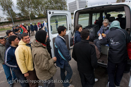 Refugees in Calais made homeless after the clearing of the Jungle queue for food from the Salam charity. France.
© Jess Hurd/reportdigital.co.uk
Tel: 01789-262151/07831-121483  
info@reportdigital.co.uk  
NUJ recommended terms & conditions apply. Moral rights asserted under Copyright Designs & Patents Act 1988. Credit is required. No part of this photo to be stored, reproduced, manipulated or transmitted by any means without permission.