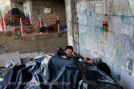 Refugees in Calais before they are evicted from their temporary home under a brigde by police and their posessions destroyed. France.
© Jess Hurd/reportdigital.co.uk
Tel: 01789-262151/07831-121483  
info@reportdigital.co.uk  
NUJ recommended terms & conditions apply. Moral rights asserted under Copyright Designs & Patents Act 1988. Credit is required. No part of this photo to be stored, reproduced, manipulated or transmitted by any means without permission.