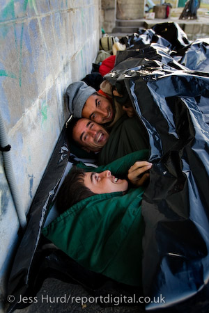 Refugees before they are evicted from their temporary home under a brigde by police and their posessions destroyed. Calais, France.
© Jess Hurd/reportdigital.co.uk
Tel: 01789-262151/07831-121483  
info@reportdigital.co.uk  
NUJ recommended terms & conditions apply. Moral rights asserted under Copyright Designs & Patents Act 1988. Credit is required. No part of this photo to be stored, reproduced, manipulated or transmitted by any means without permission.