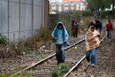Young refugees in Calais made homeless after the clearing of the Jungle walk down railway tracks to get food provided by a charity. France.
© Jess Hurd/reportdigital.co.uk
Tel: 01789-262151/07831-121483  
info@reportdigital.co.uk  
NUJ recommended terms & conditions apply. Moral rights asserted under Copyright Designs & Patents Act 1988. Credit is required. No part of this photo to be stored, reproduced, manipulated or transmitted by any means without permission.