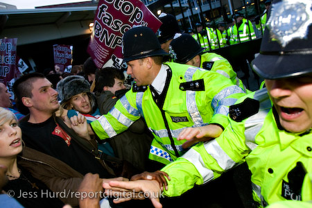 Unite Against Fascism demonstration opposing the invitation of BNP leader Nick Griffin on Question Time. BBC Television Centre, White City.
© Jess Hurd/reportdigital.co.uk
Tel: 01789-262151/07831-121483  
info@reportdigital.co.uk  
NUJ recommended terms & conditions apply. Moral rights asserted under Copyright Designs & Patents Act 1988. Credit is required. No part of this photo to be stored, reproduced, manipulated or transmitted by any means without permission.