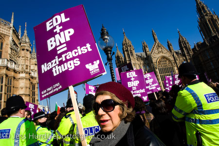 UAF protesters demonstrate against the English Defence League as they march in support of the Dutch Islamophobic politician Geert Wilders who was a guest of UKIP at the Houses of Parliament. London.

© Jess Hurd/reportdigital.co.uk
Tel: 01789-262151/07831-121483  
info@reportdigital.co.uk  
NUJ recommended terms & conditions apply. Moral rights asserted under Copyright Designs & Patents Act 1988. Credit is required. No part of this photo to be stored, reproduced, manipulated or transmitted by any means without permission.