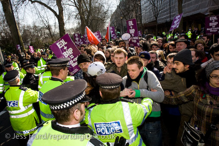 UAF protesters demonstrate against the English Defence League as they march in support of the Dutch Islamophobic politician Geert Wilders who was a guest of UKIP at the Houses of Parliament. London.

© Jess Hurd/reportdigital.co.uk
Tel: 01789-262151/07831-121483  
info@reportdigital.co.uk  
NUJ recommended terms & conditions apply. Moral rights asserted under Copyright Designs & Patents Act 1988. Credit is required. No part of this photo to be stored, reproduced, manipulated or transmitted by any means without permission.