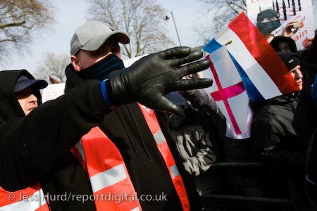 English Defence League march in support of the Dutch Islamophobic politician Geert Wilders who was a guest of UKIP at the Houses of Parliament. London.

© Jess Hurd/reportdigital.co.uk
Tel: 01789-262151/07831-121483  
info@reportdigital.co.uk  
NUJ recommended terms & conditions apply. Moral rights asserted under Copyright Designs & Patents Act 1988. Credit is required. No part of this photo to be stored, reproduced, manipulated or transmitted by any means without permission.