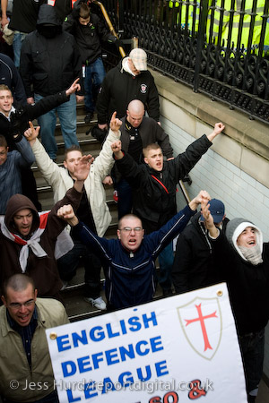 English Defence League march in support of the Dutch Islamophobic politician Geert Wilders who was a guest of UKIP at the Houses of Parliament. London.

© Jess Hurd/reportdigital.co.uk
Tel: 01789-262151/07831-121483  
info@reportdigital.co.uk  
NUJ recommended terms & conditions apply. Moral rights asserted under Copyright Designs & Patents Act 1988. Credit is required. No part of this photo to be stored, reproduced, manipulated or transmitted by any means without permission.