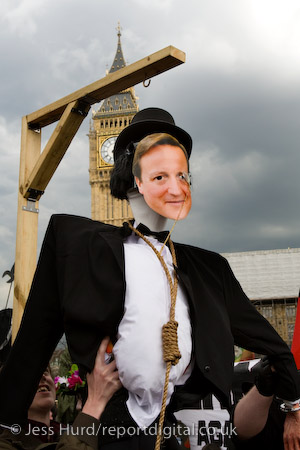 An effigy of David Cameron is hung in Parliament Square during a Mayday demonstration in central London. 

© Jess Hurd/reportdigital.co.uk
Tel: 01789-262151/07831-121483  
info@reportdigital.co.uk  
NUJ recommended terms & conditions apply. Moral rights asserted under Copyright Designs & Patents Act 1988. Credit is required. No part of this photo to be stored, reproduced, manipulated or transmitted by any means without permission.