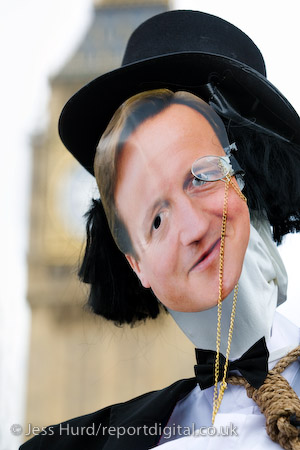 An effigy of David Cameron is hung in Parliament Square during a May Day demonstration in central London. 

© Jess Hurd/reportdigital.co.uk
Tel: 01789-262151/07831-121483  
info@reportdigital.co.uk  
NUJ recommended terms & conditions apply. Moral rights asserted under Copyright Designs & Patents Act 1988. Credit is required. No part of this photo to be stored, reproduced, manipulated or transmitted by any means without permission.