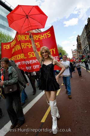 Sex worker joins the May Day demonstration, London.

© Jess Hurd/reportdigital.co.uk
Tel: 01789-262151/07831-121483  
info@reportdigital.co.uk  
NUJ recommended terms & conditions apply. Moral rights asserted under Copyright Designs & Patents Act 1988. Credit is required. No part of this photo to be stored, reproduced, manipulated or transmitted by any means without permission.