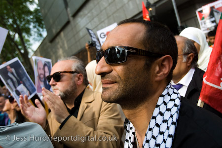 Kevin Ovenden and George Galloway. Demonstrators march to the Israeli Embassy against the Israeli attack on the flotilla of aid-carrying vessels bound for Gaza. London.

© Jess Hurd/reportdigital.co.uk
Tel: 01789-262151/07831-121483  
info@reportdigital.co.uk  
NUJ recommended terms & conditions apply. Moral rights asserted under Copyright Designs & Patents Act 1988. Credit is required. No part of this photo to be stored, reproduced, manipulated or transmitted by any means without permission.